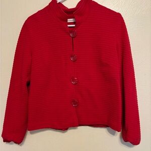 Coldwater Creek Red Ribbed Button Front Jacket Cardigan Mandarin Collar